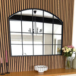 Tomi - Metal Arched Lattice Window Mirror | 95cm x 120cm | Black