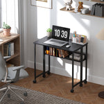 HOMCOM Foldable Computer Desk On Wheels For Small Spaces Black