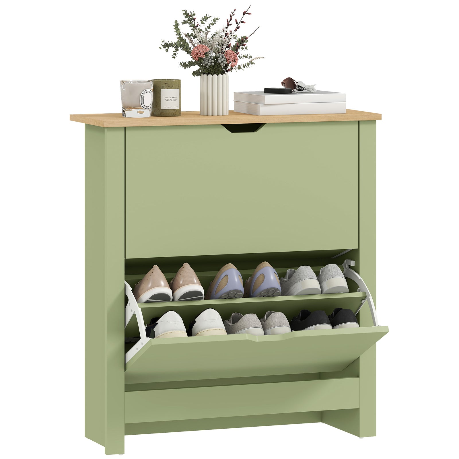 12-shoe Storage Cabinet 4 Shelves 2 Drawers Tabletop | Green