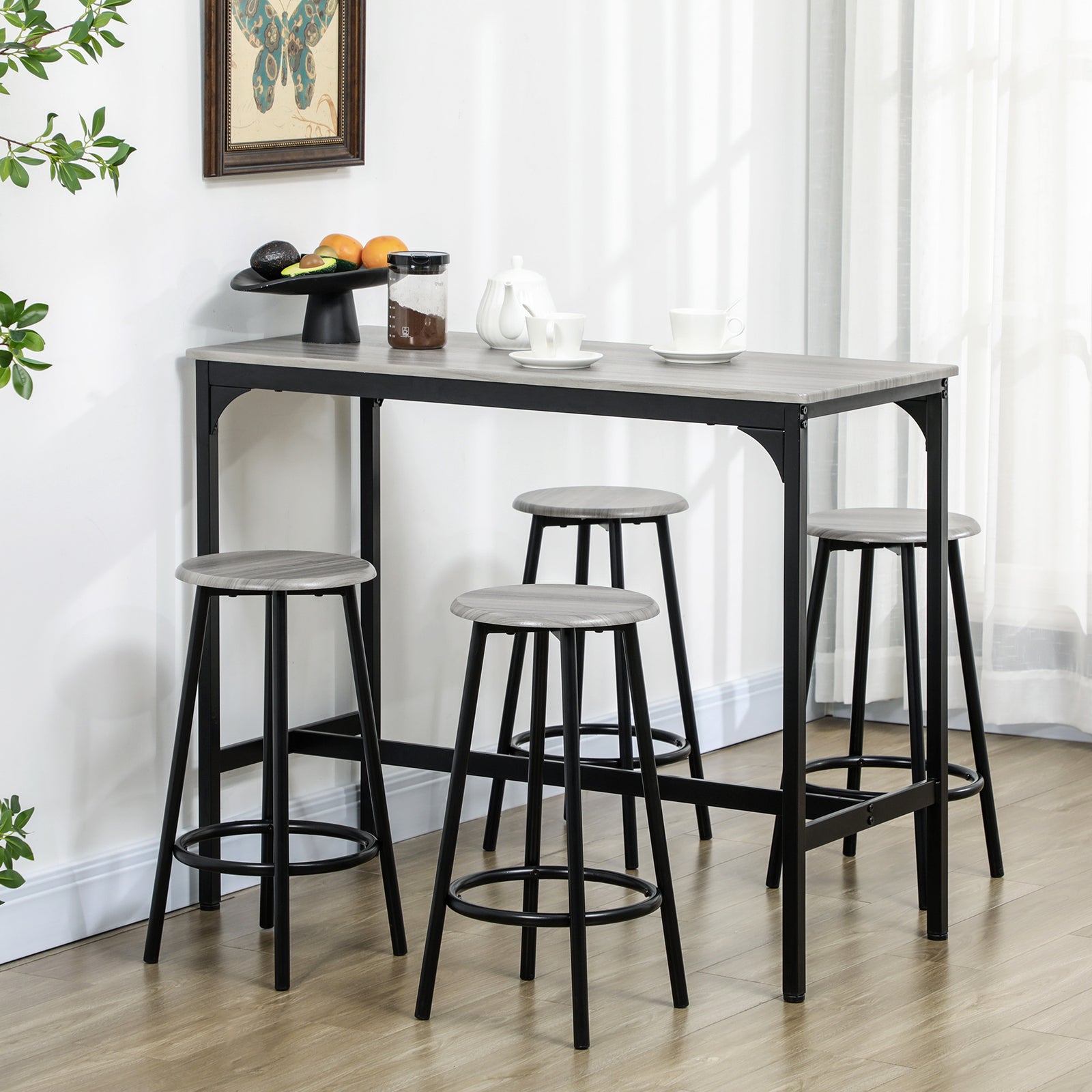5 Piece Bar Table And Stools Set With Metal Frame | Gray