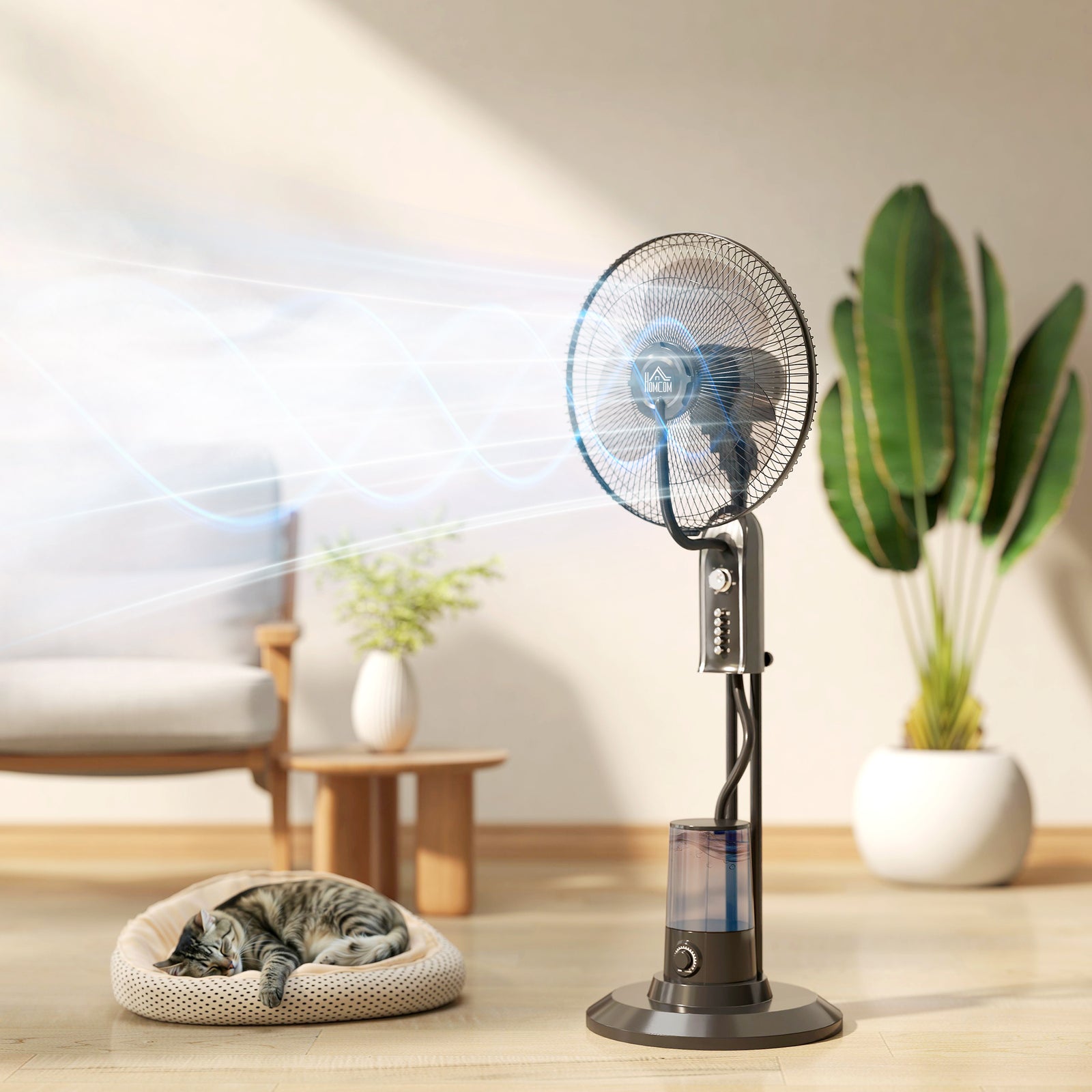 Spray Misting Fan, Pedestal Fan W/ Oscillation, Tilt