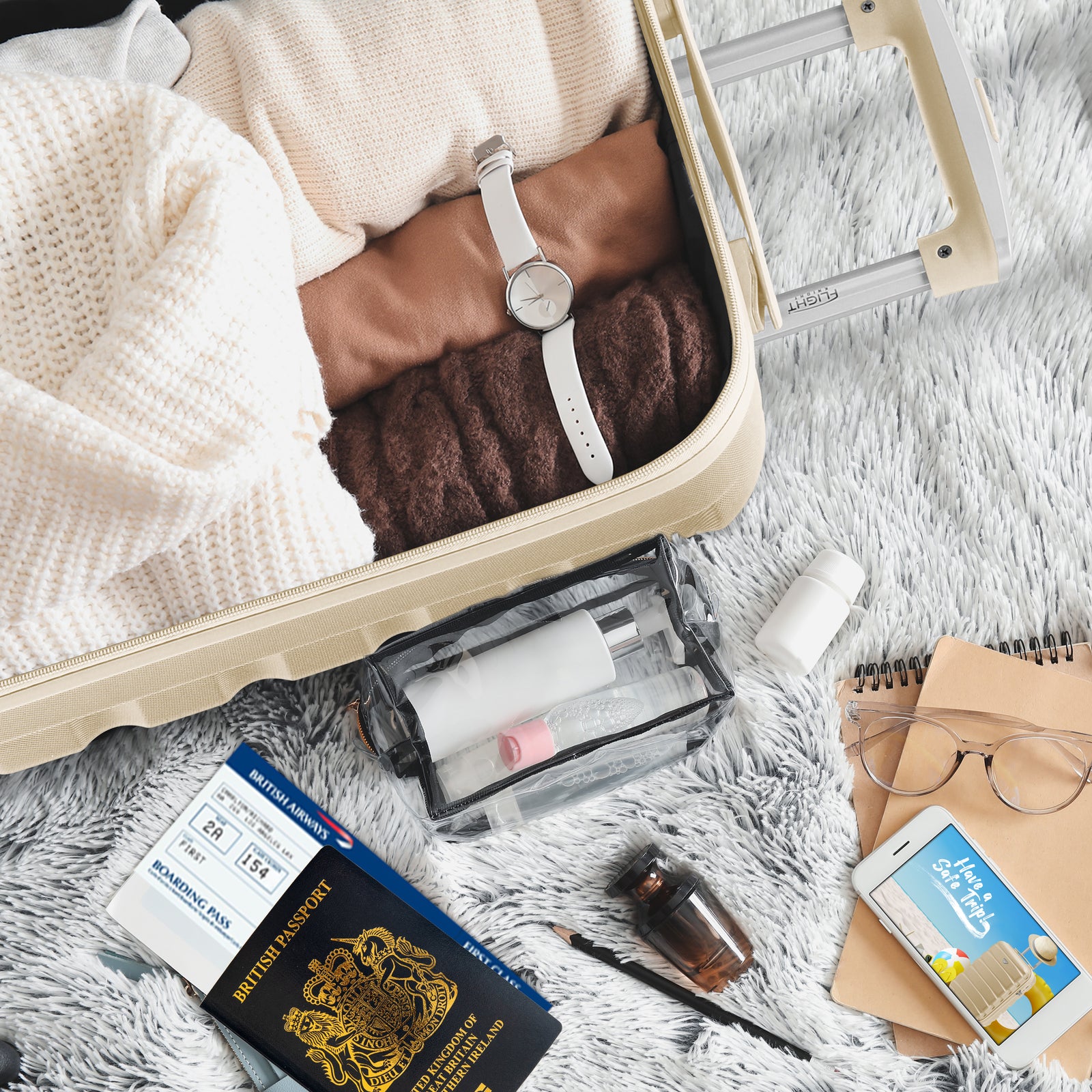 55x35x20cm Lightweight 4 Wheel Cabin Carry On Suitcase Overhead Case Approved For 100+ Airlines With Integrated Tsa Lock | 55 x 35 x 20cm | Champagne