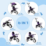 6 In 1 Kids Trike, Stroller With Parent Handle | Purple