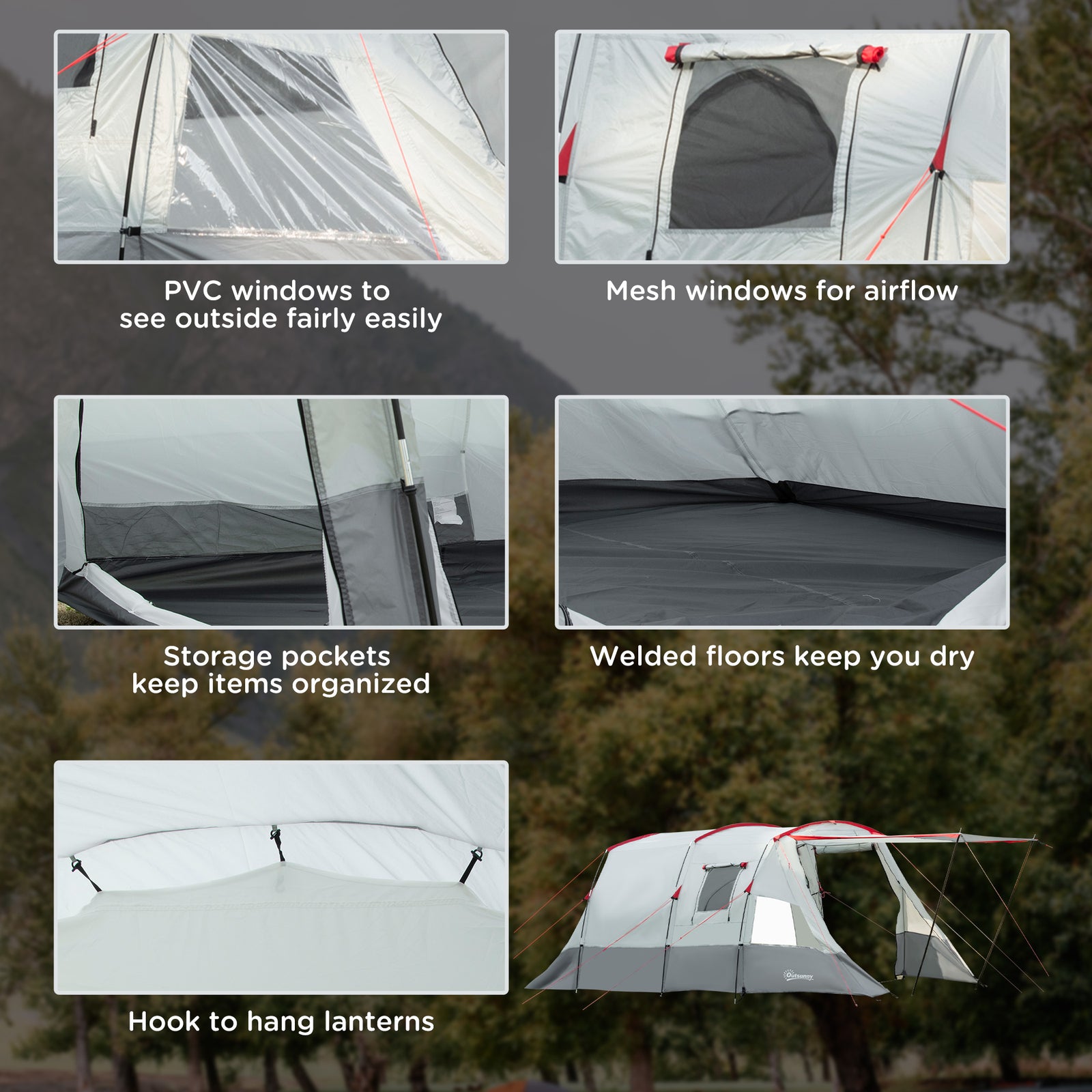 6-8 Person Tunnel Tent, Two-room Camping Tent With Carry Bag | Gray