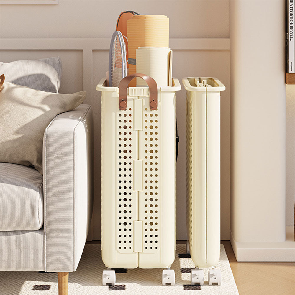 Foldable Laundry Basket With Wheels | Small | Beige