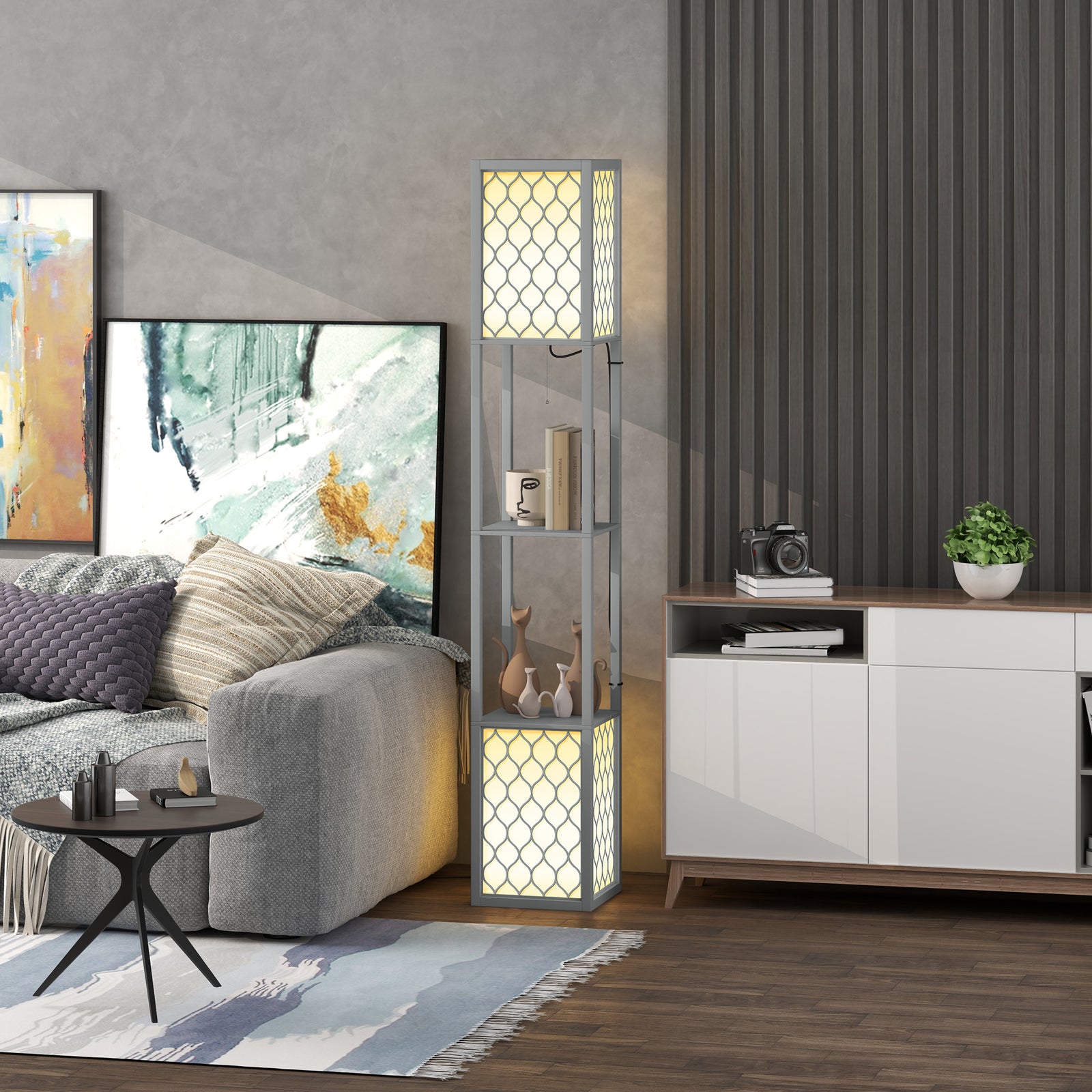 2-light Modern Floor Lamp With Shelves Living Room Bedroom | One Size | Gray