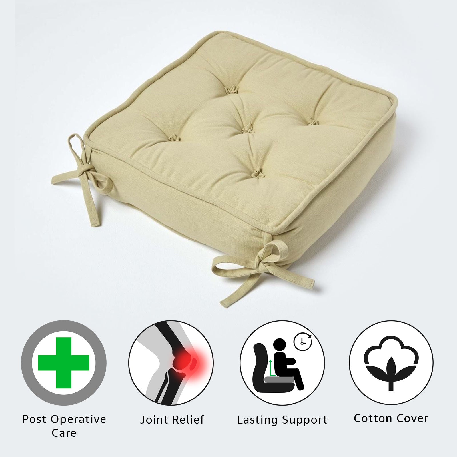 Cotton Dining Chair Booster Cushion | 40cm x 40cm | Sage Green