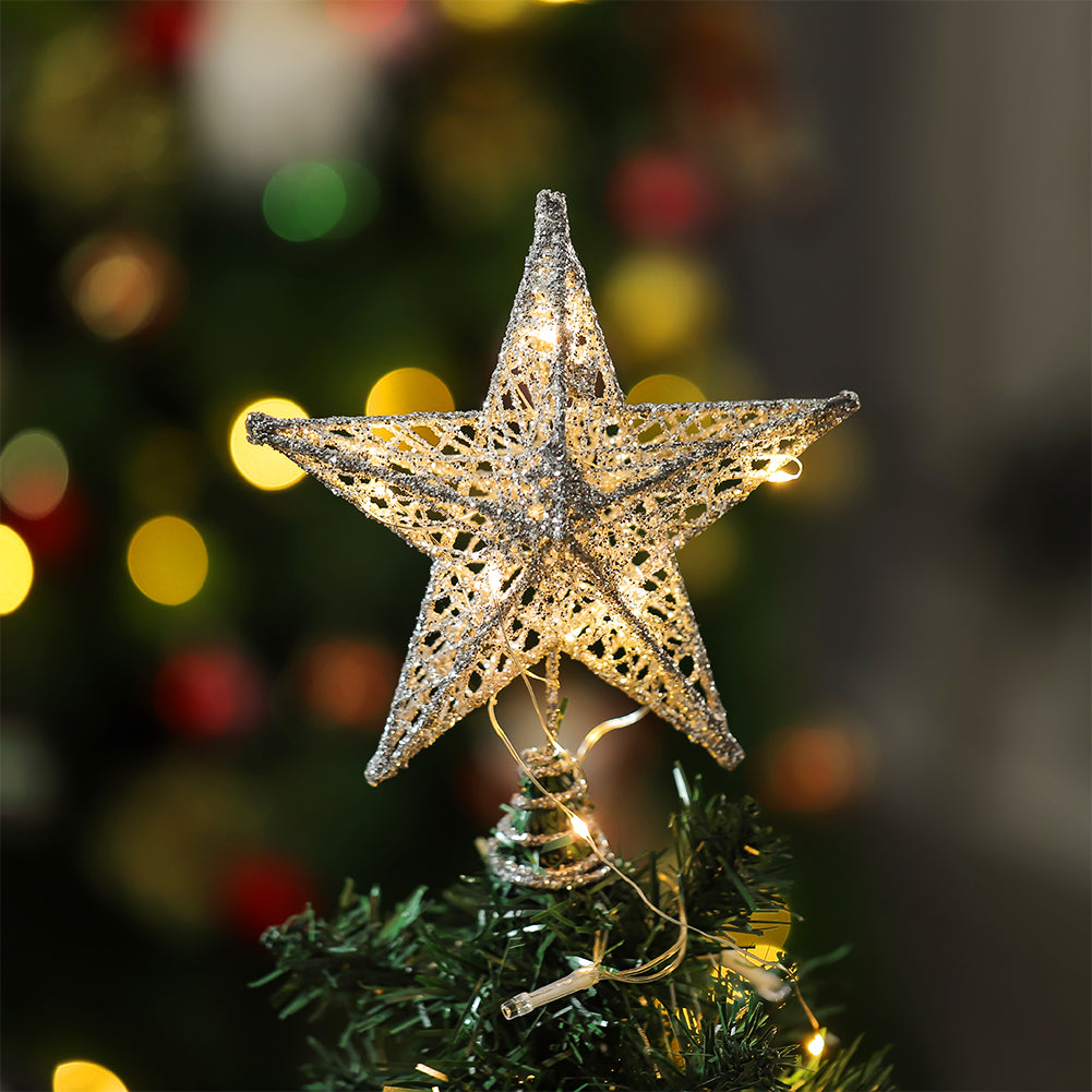 Decorative Star Sequins Christmas Tree Topper With Led Lights | Silver