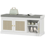 Shoe Storage Bench With Rattan Doors, Cushion, Entryway Shoe Bench
