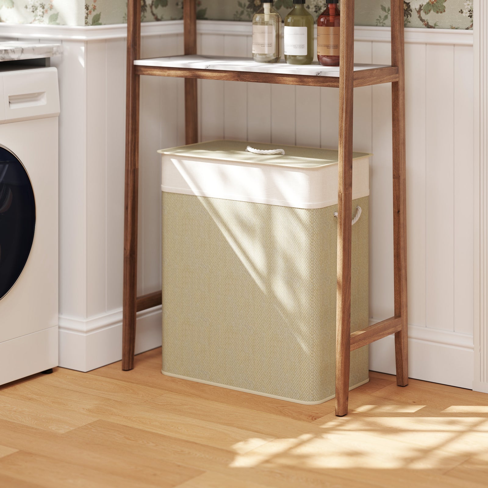 100l Laundry Basket With Lid, Washing Basket For Bathroom | Cream