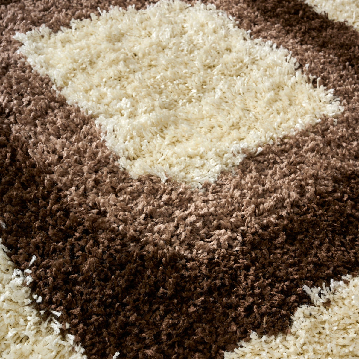 Geometric Thick Shaggy Fluffy Deep Pile Living Room Runner | 60cm x 230cm | Cream