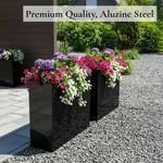 Long Zinc Galvanised Tall Trough Planter | 80cm x 25cm x 60cm | Black Gloss