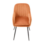 Set Of 2 Modern Velvet Dining Chairs With Armrests And Black Iron Legs | Orange