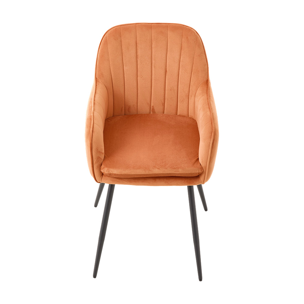 Set Of 2 Modern Velvet Dining Chairs With Armrests And Black Iron Legs | Orange