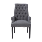 Classic Upholstered Armchair Tufted Back Fabric Dining Chair With Nailhead Detailing | Grey