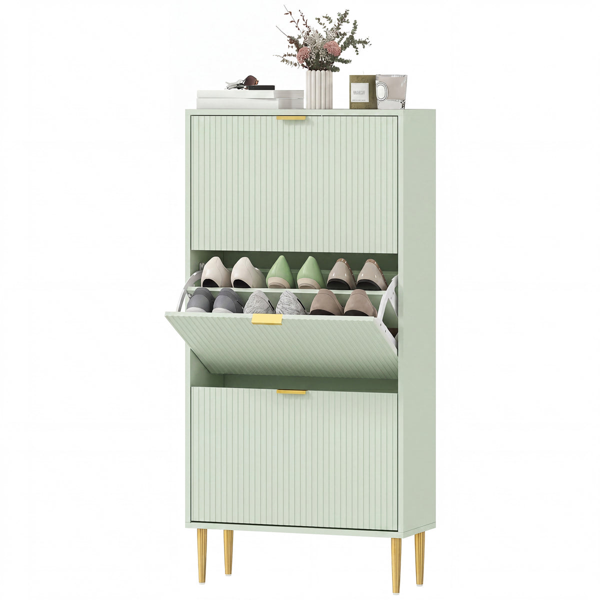 HOMCOM Narrow Shoe Cabinet With Flip Drawers