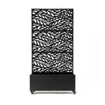 Metal Privacy Screen With Plant Pot - Leaf | Black