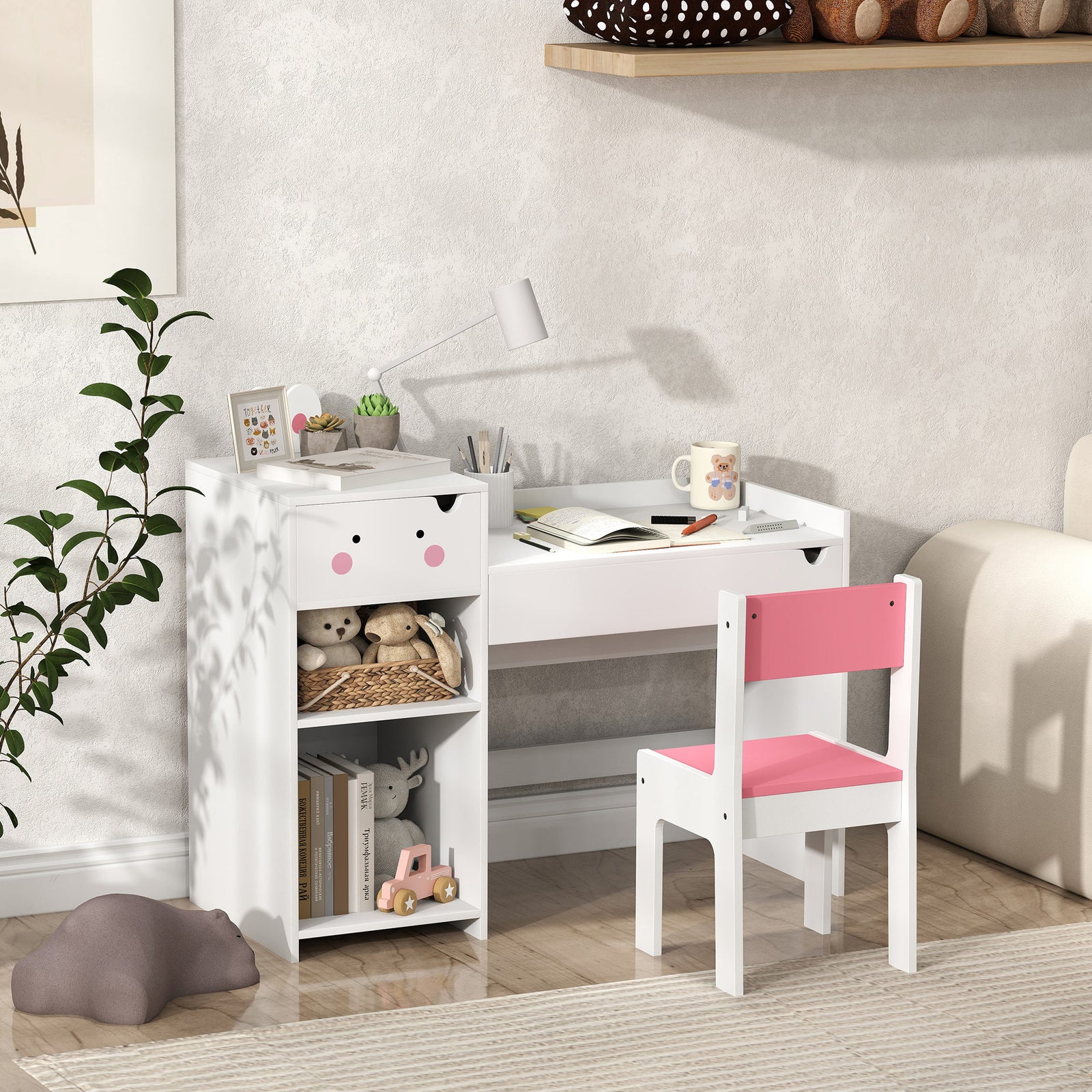 Aiyaplay Kids Desk And Chair Set, Toddler Table And Chair Set, Rabbit Themed