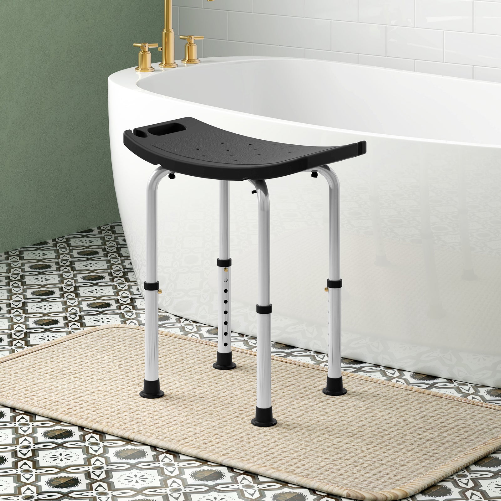 Aluminium Shower Stool With Adjustable Height Non-slip | One Size | Black