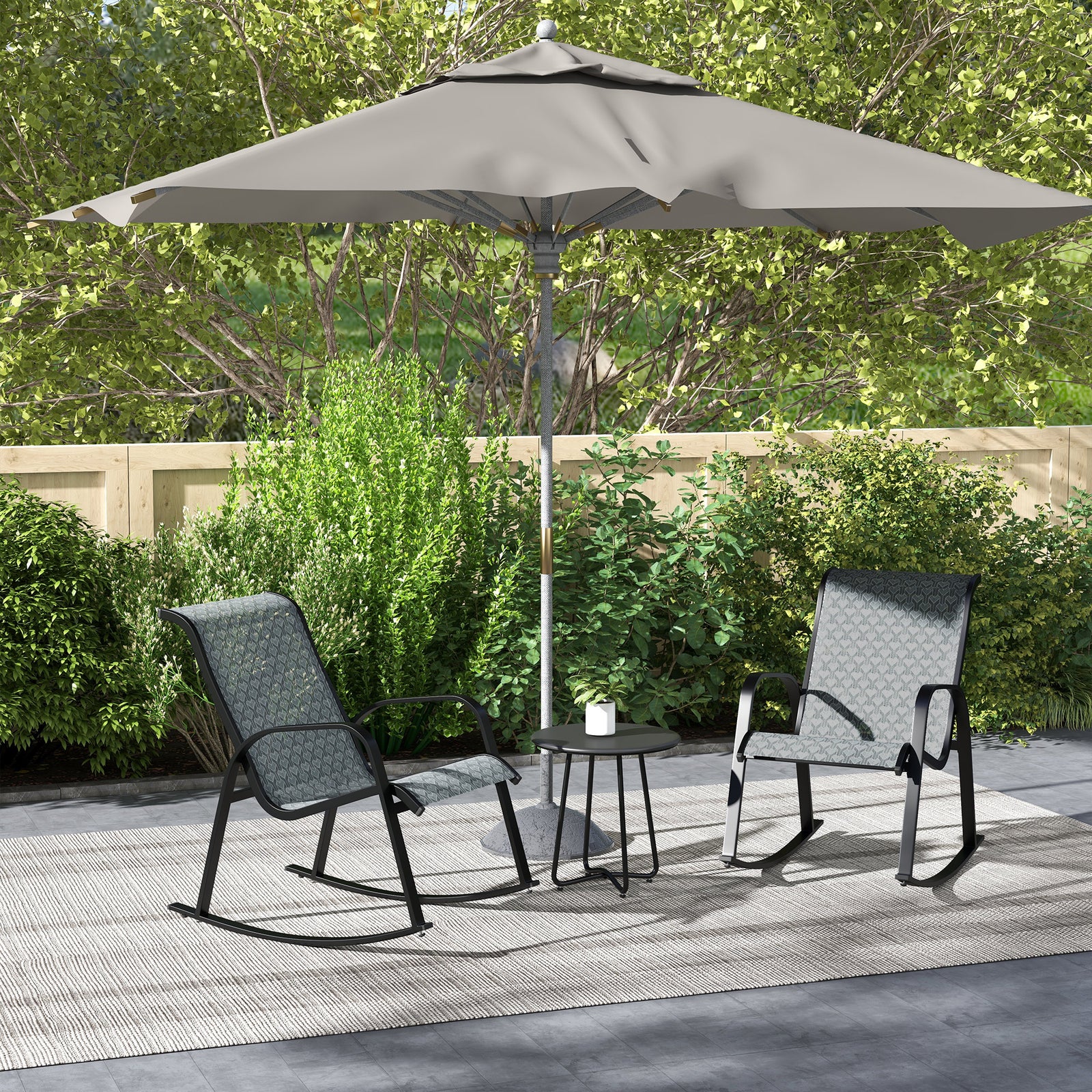 Outsunny 3 Pcs Outdoor Rocking Bistro Set, Mesh Fabric, Grey