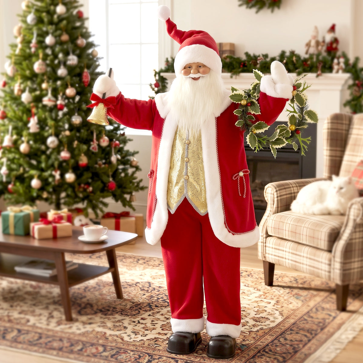 HOMCOM 5ft Life Size Christmas Singing Santa Claus With Bell And Wreath