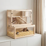 PawHut 3 Tier Wooden Hamster Cage With Hut, Wheel, Ramps, 80 X 50 X 84 Cm