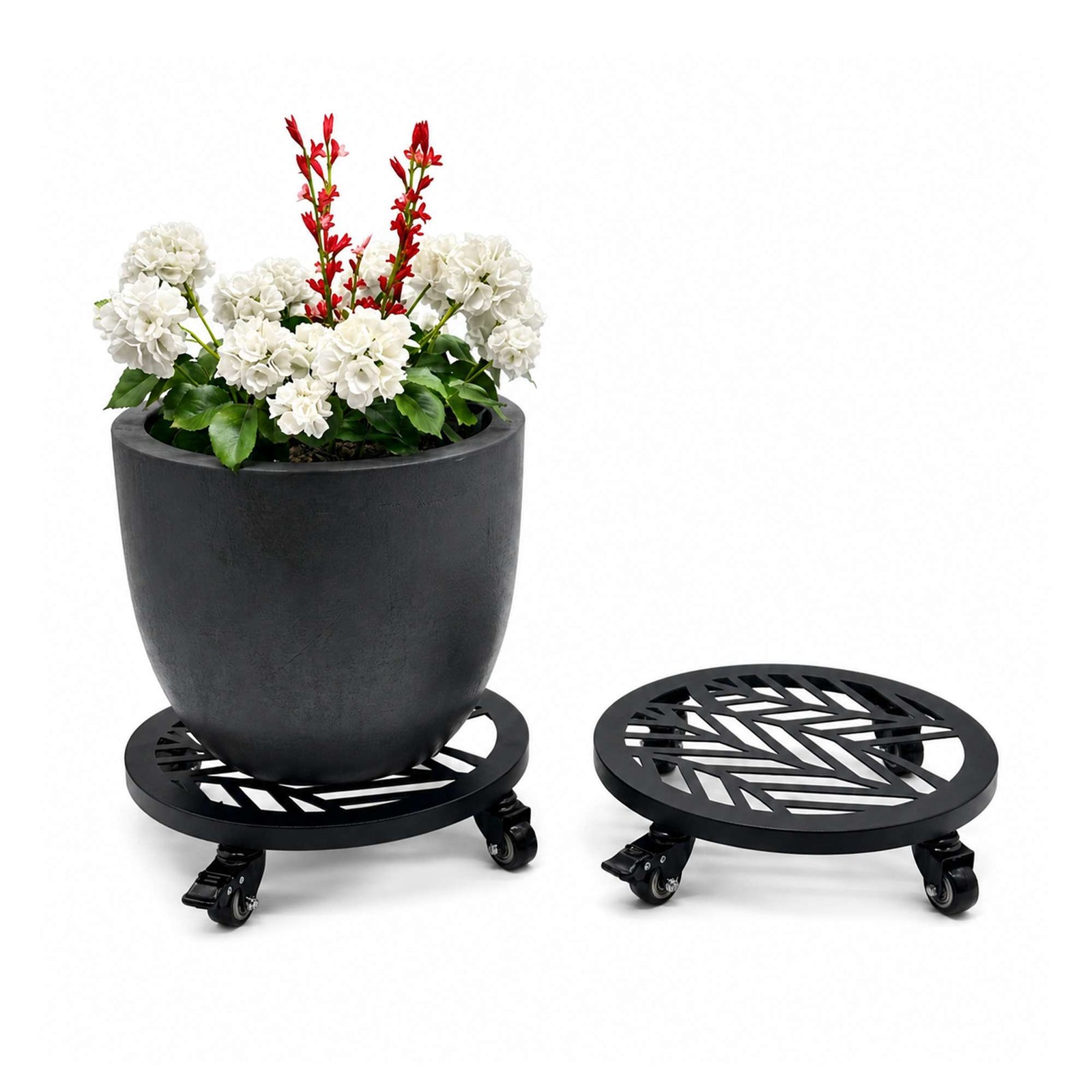 Metal Piot Caddy Stand With Lockable Wheels - Pack Of 2 | 30cm | Black