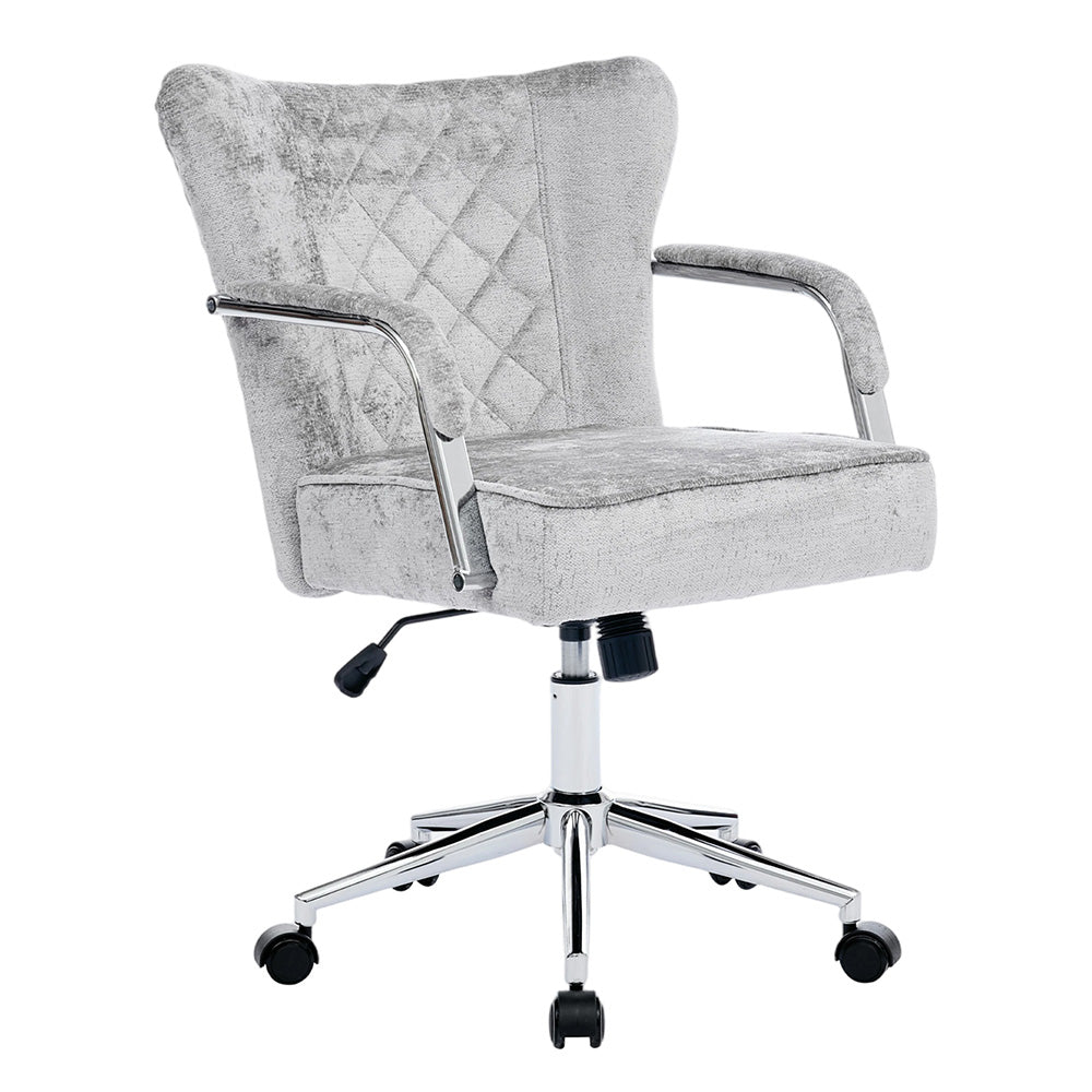 Chenille Upholstered Office Chair With Armrests, Adjustable Height & Tilt, Swivel Base With Casters