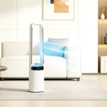 HOMCOM Bladeless Tower Fan With 45° Oscillating, Led Lights, 3 Speeds, White