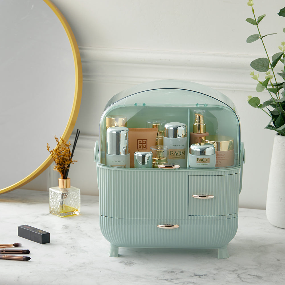 Large Dustproof Makeup Cosmetic Organizer With Handle