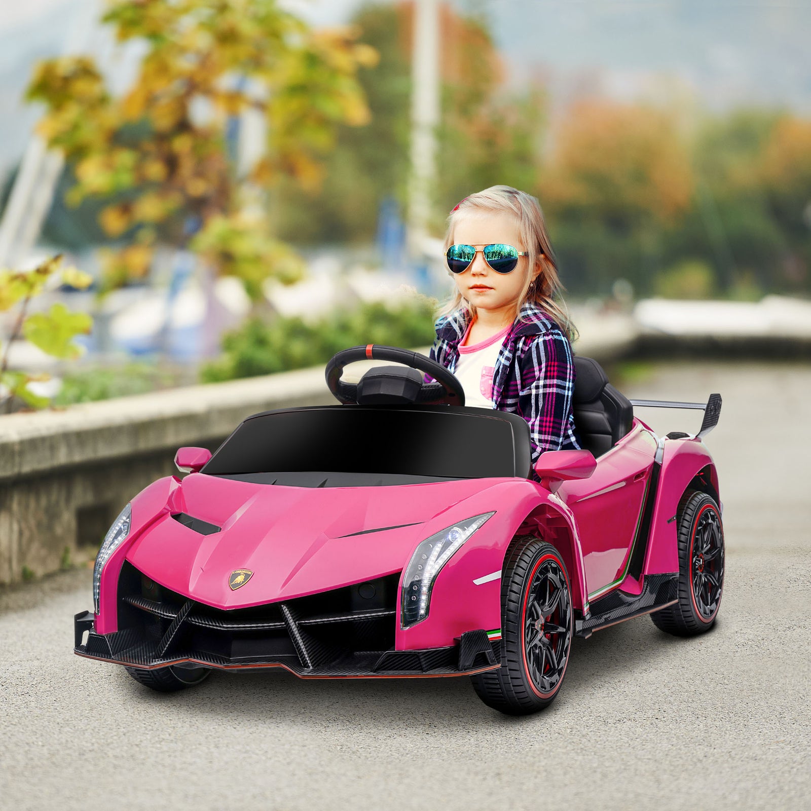 Lamborghini Veneno Licensed Electric Ride-on Car W/ Remote | Pink