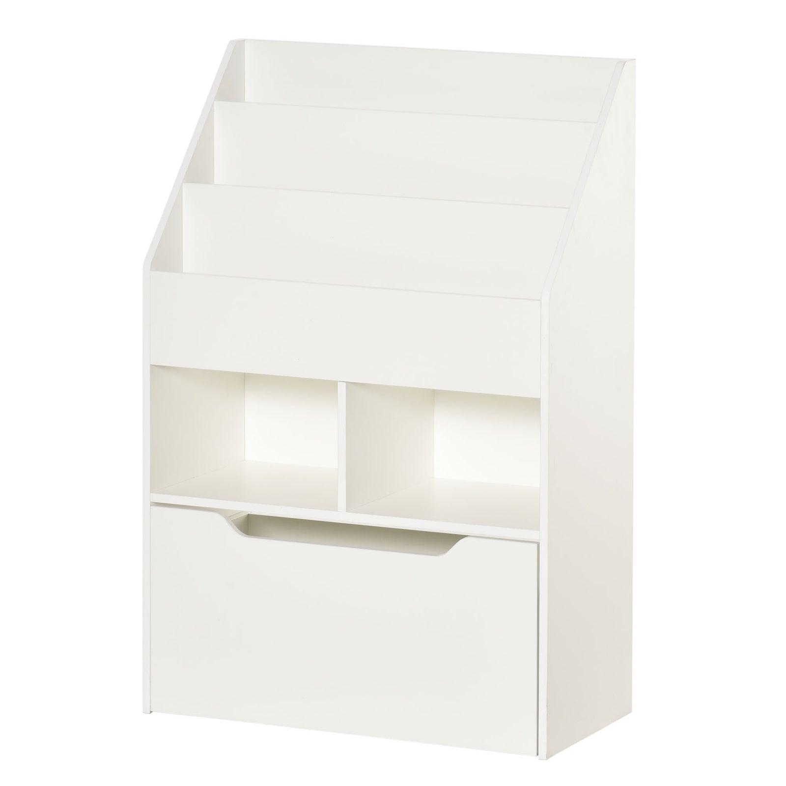 Kids Bookshelf, Toy Box W/ Storage Drawer, Wheels, For Bedroom | White