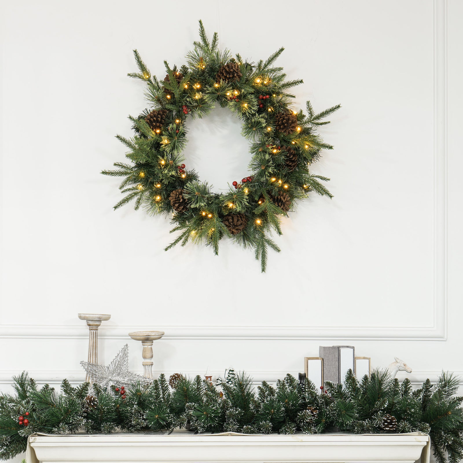 60cm Christmas Wreath With Led Lights