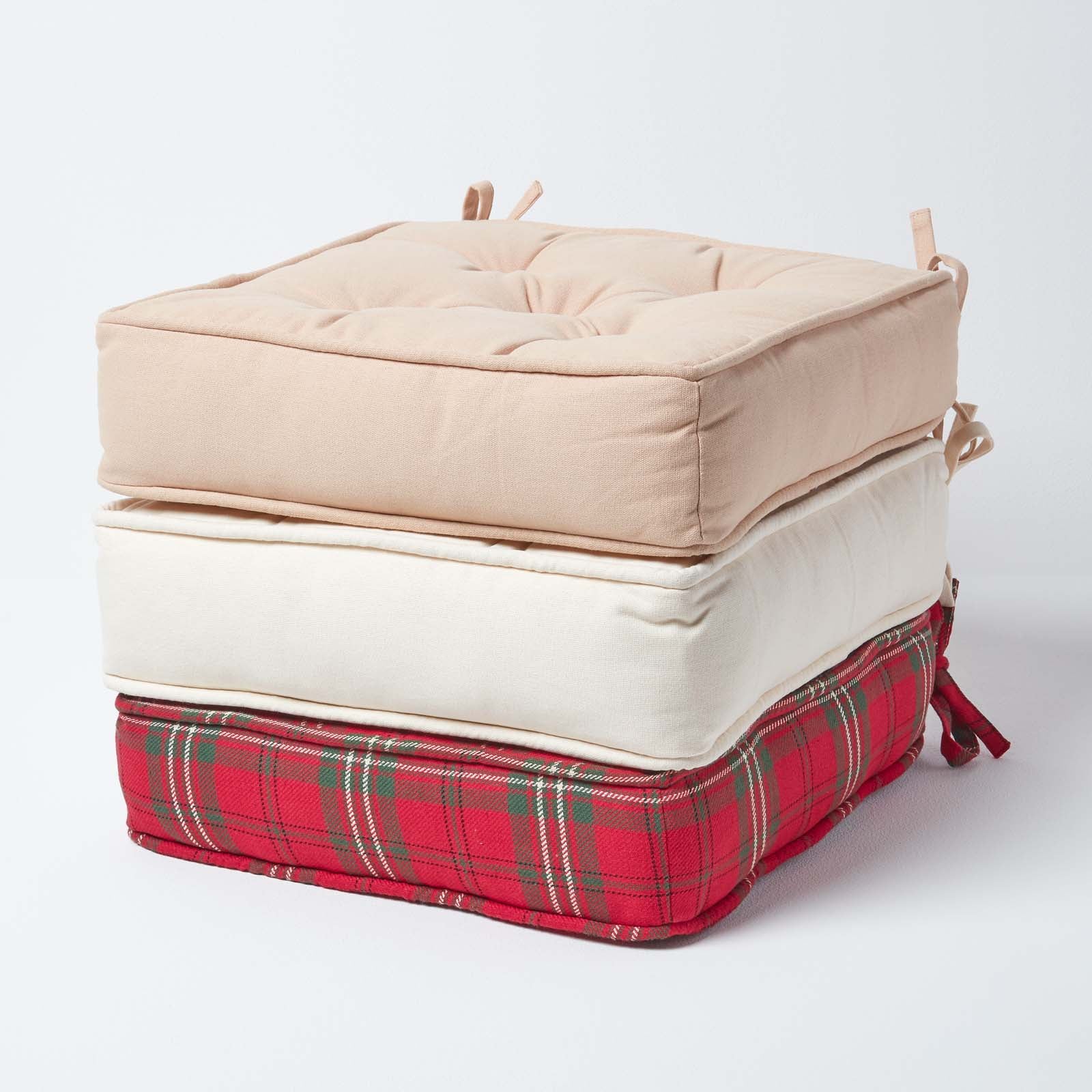 Tartan Check Cotton Dining Chair Booster Cushion | 40cm x 40cm | Red