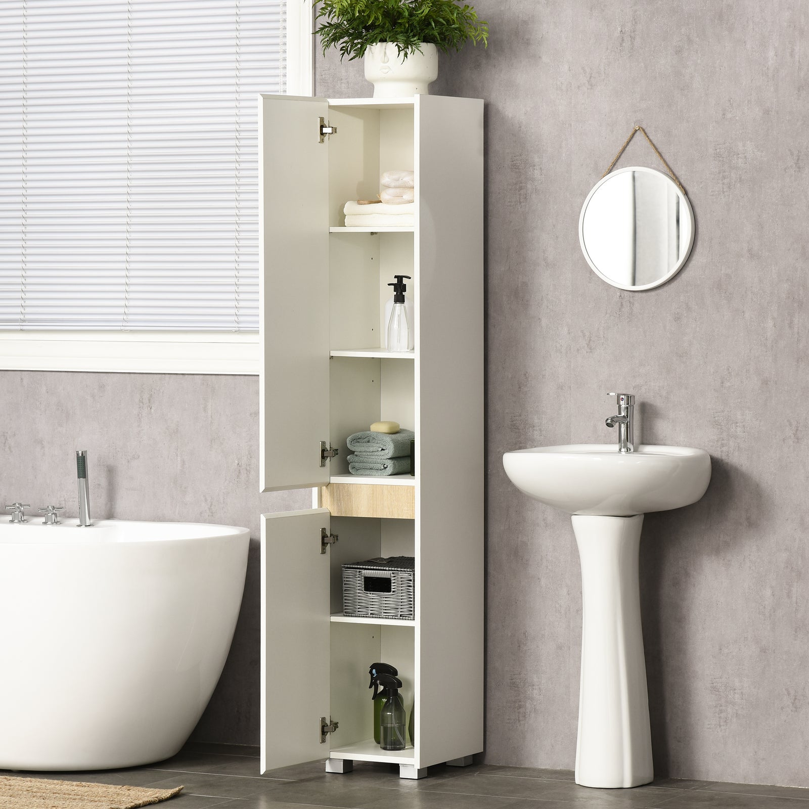 5-tier Modern Tall Bathroom Cabinet With Adjustable Shelves