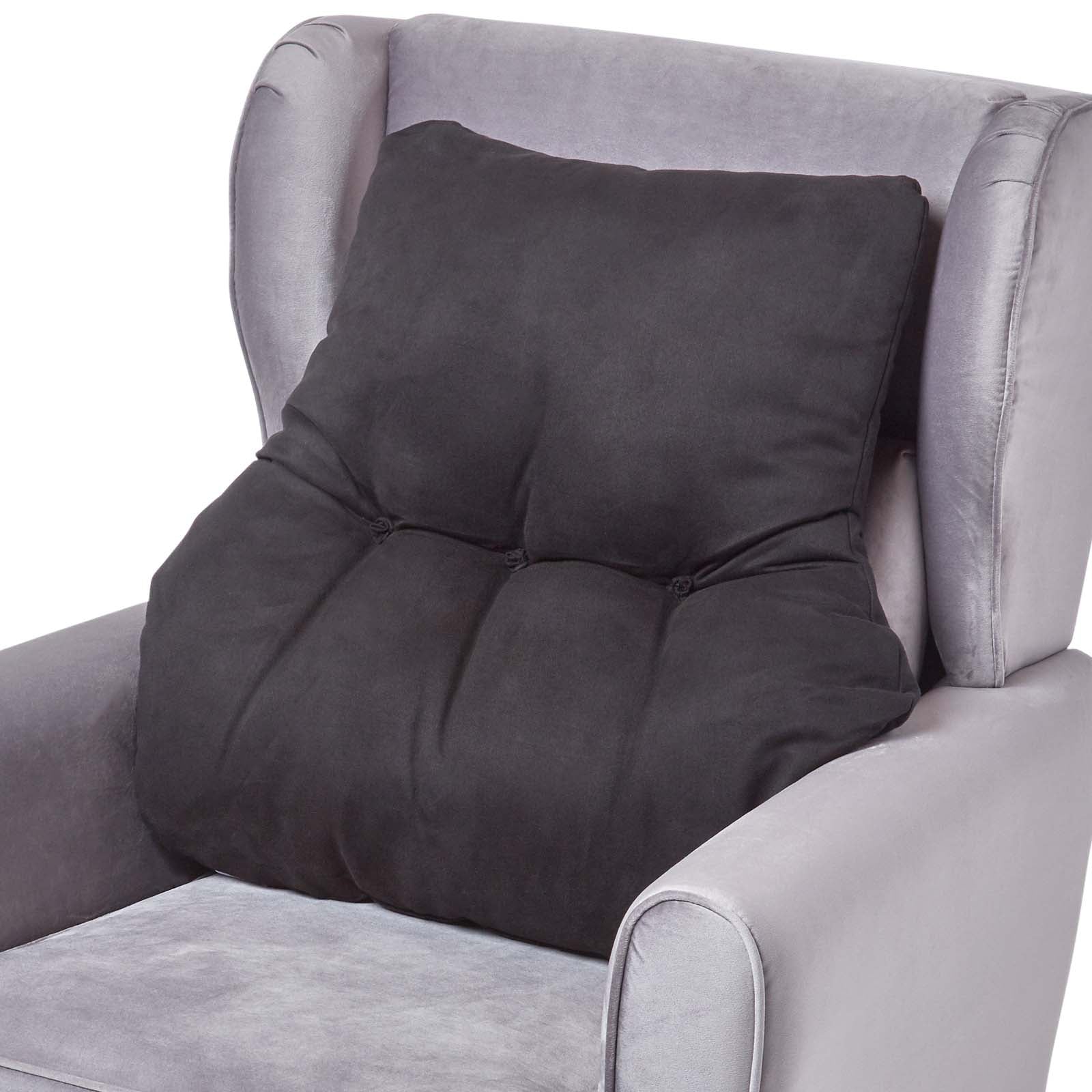 Faux Suede Back Support Thick Lumbar Cushion | Black