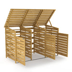 Outdoor Spruce Wood Trash Can Storage Shed – 3-door Garbage Bin Enclosure With Lift-up Top For Easy Access