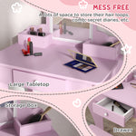 Dressing Table With Mirror And Stool, Drawer, Storage Boxes, Cloud Design | Pink