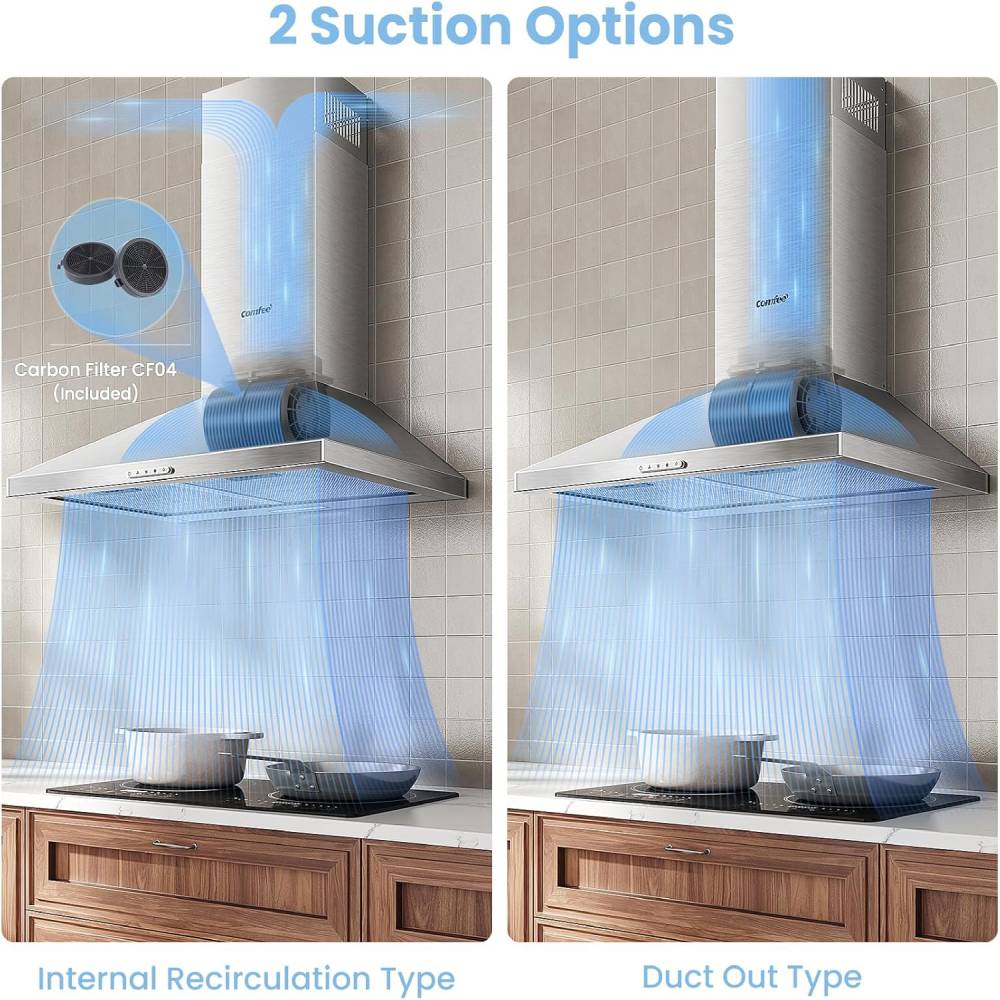 60cm Chimney Cooker Hood Wall Mounted Range Hood Extractor Hood With Led
