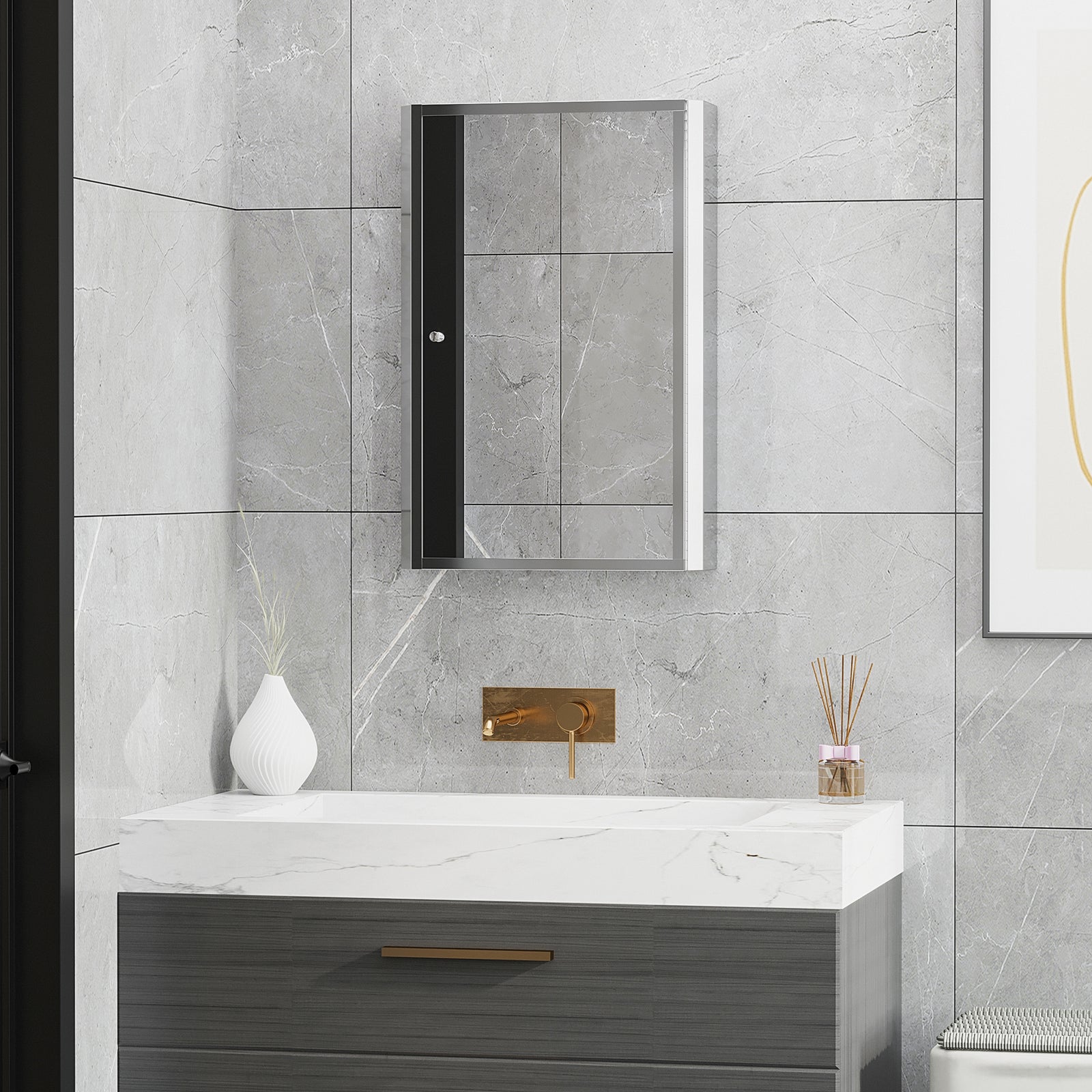 Mirror Cabinet Shelves Bathroom Storage  Stainless Steel