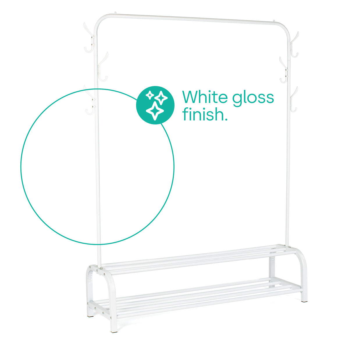 Livivo Clothes Rail Shoe Rack With 6 Hooks White Bedroom Storage Stand