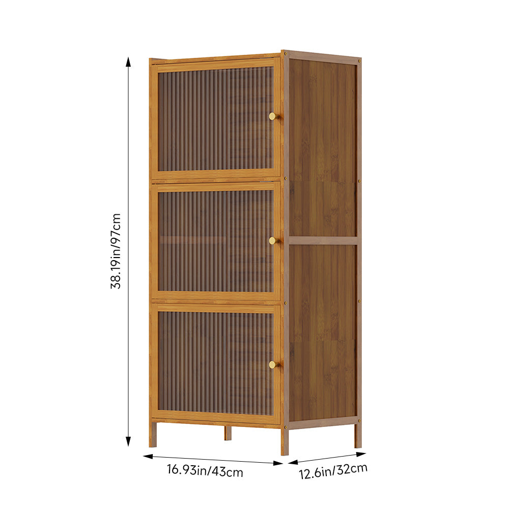 Versatile 3-tier Storage Cabinet With Transparent Doors,bamboo & Mdf Freestanding Organizer For Small Spaces