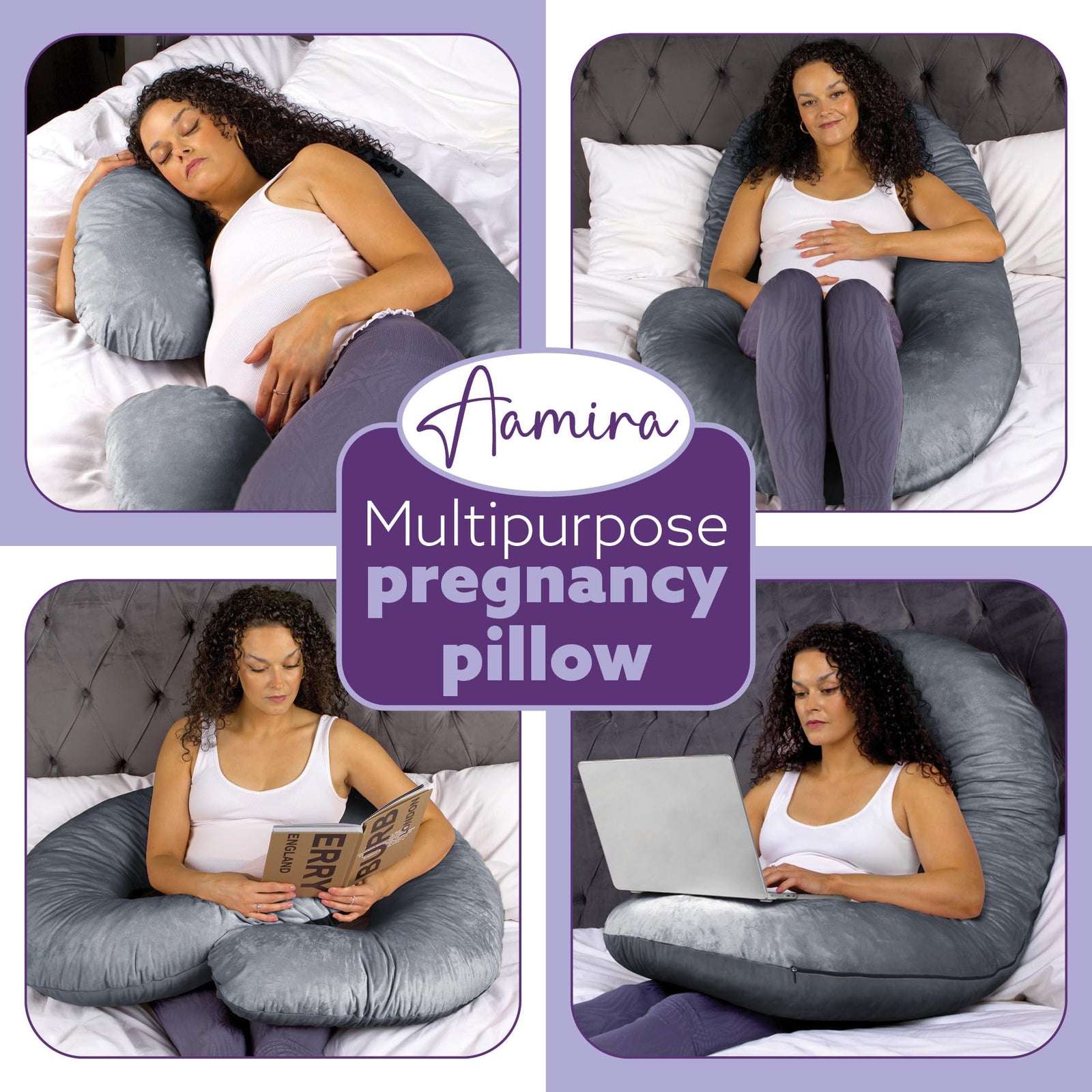 C Shaped Pregnancy Pillow, 140x65x20cm Shredded Memory Foam Full Body Maternity Cushion For Sleeping | C Shape | Dark Grey