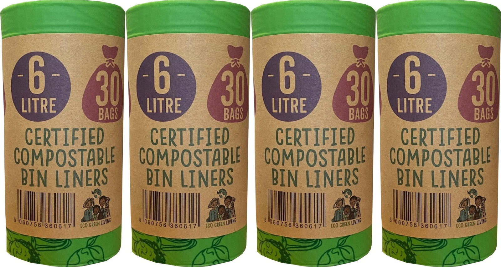 6 Litre Compostable Caddy Bags | Set-of-4 | Green