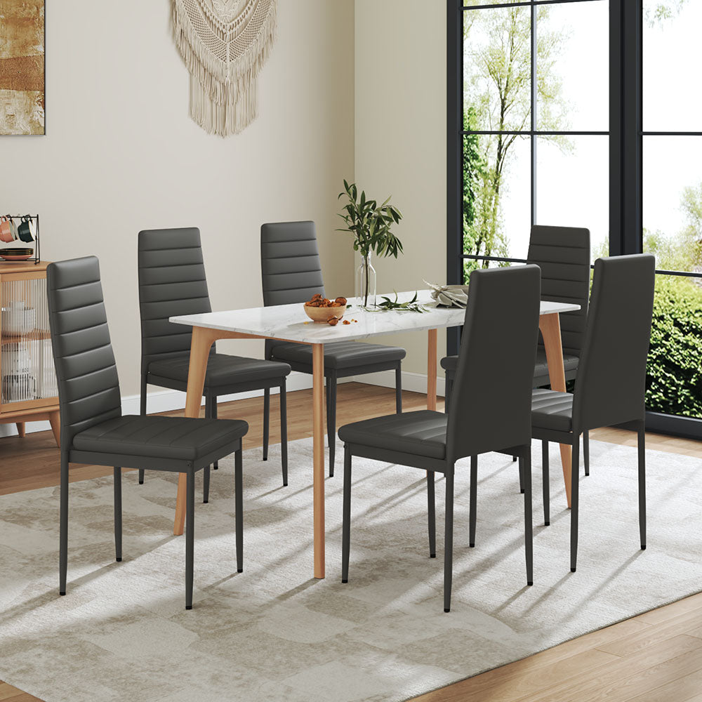 Set Of 6 Modern Faux Leather Armless High Back Dining Chairs | Set of 6 | Grey