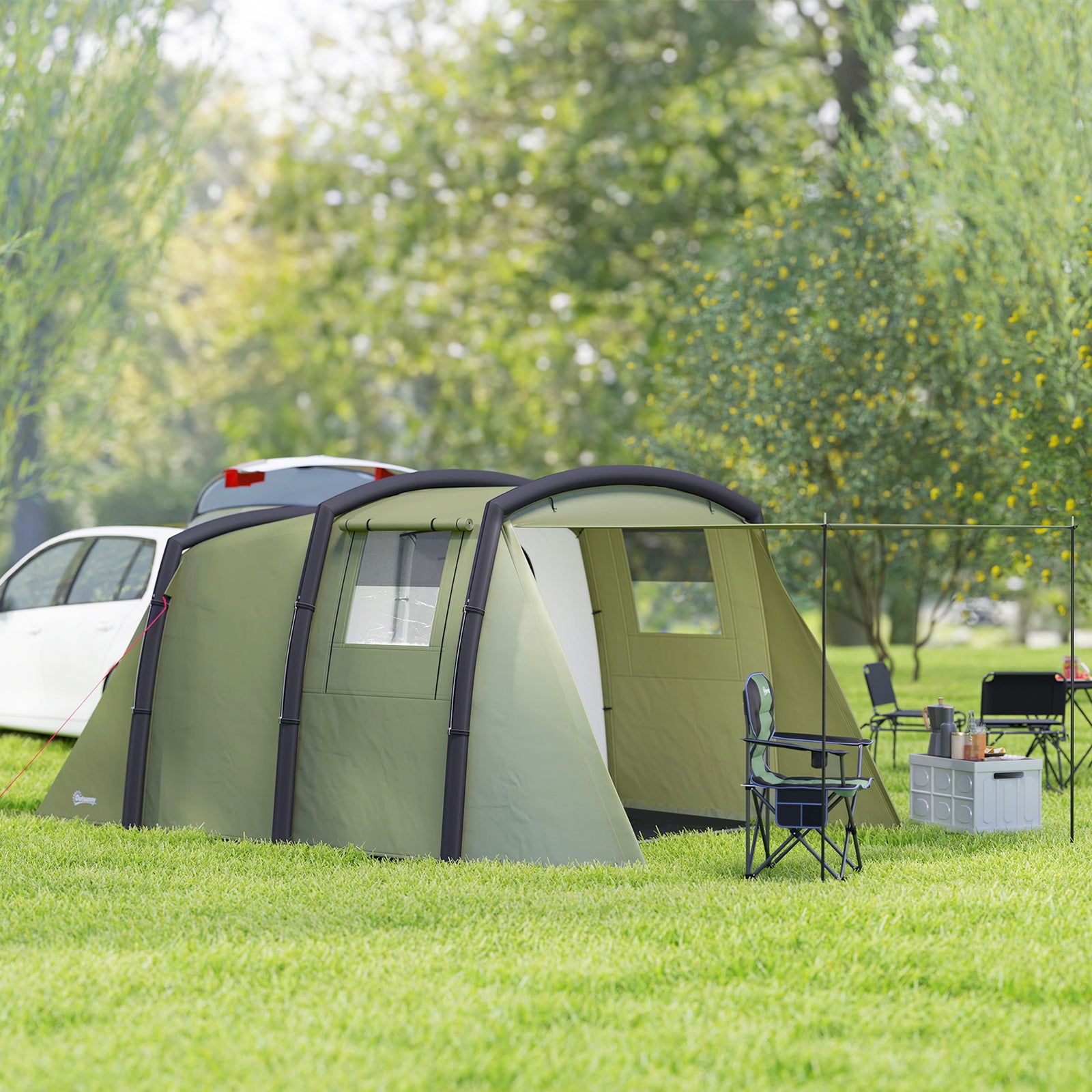 Inflatable 3-4 Man Tunnel Tent, Air Pump | Green