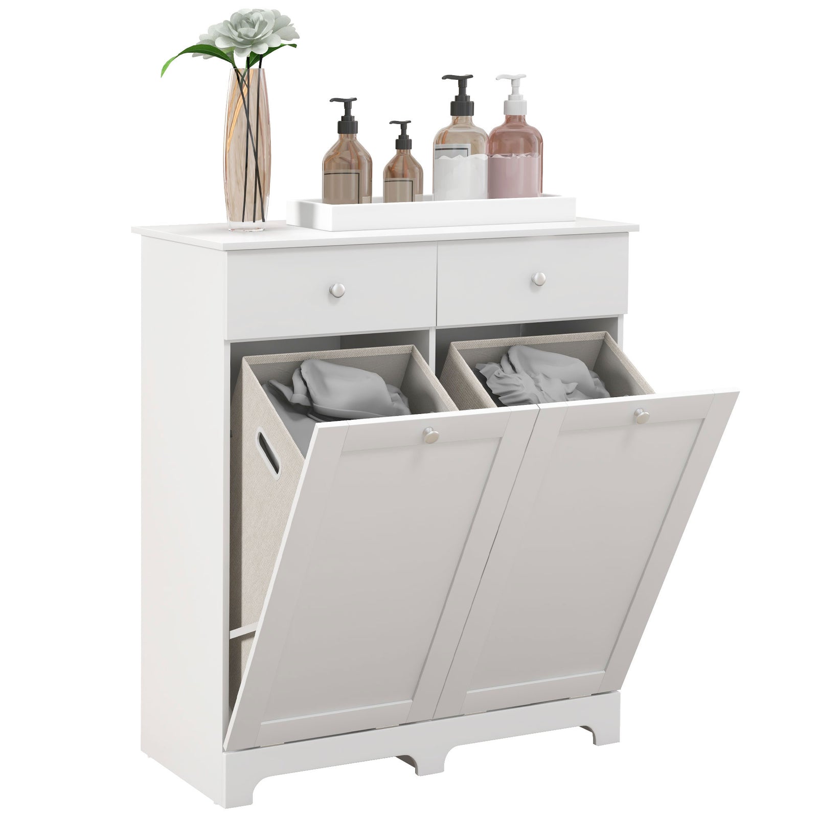 Bathroom Cabinet With 1/2 Laundry Baskets | Large | White