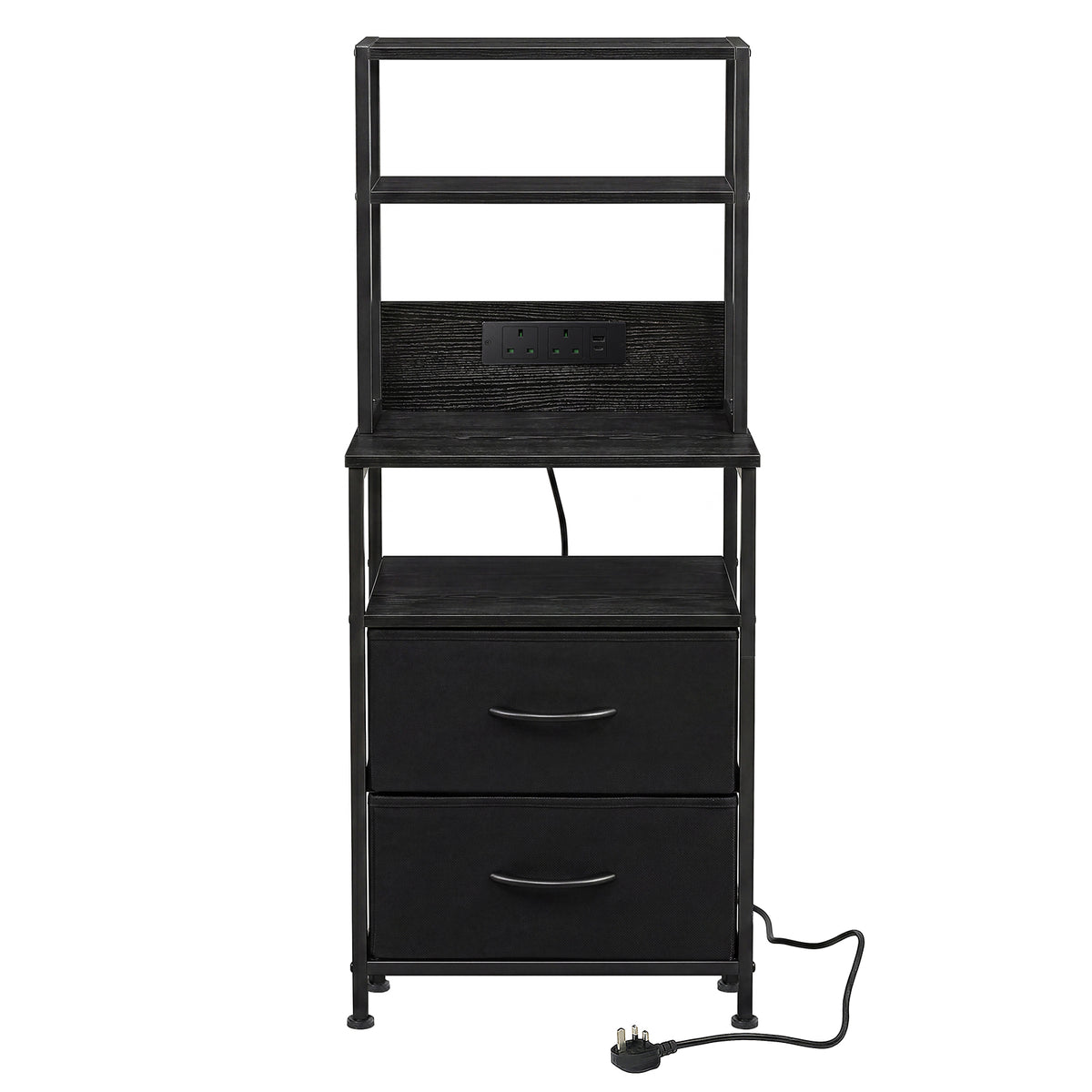 Levede Bedside Table With Charging Station,led Light 2 Drawers Storage Black