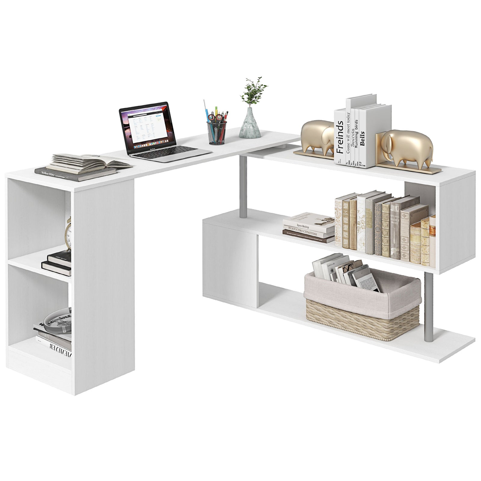 HOMCOM L-shaped Desk With Storage Shelf, Workstation