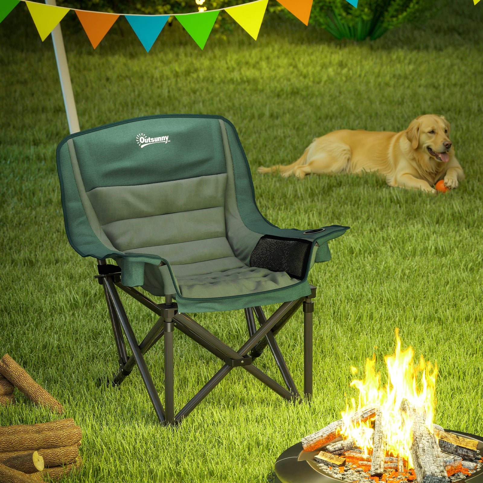 Camping Chair For Adults, Padded Folding Chair | Green